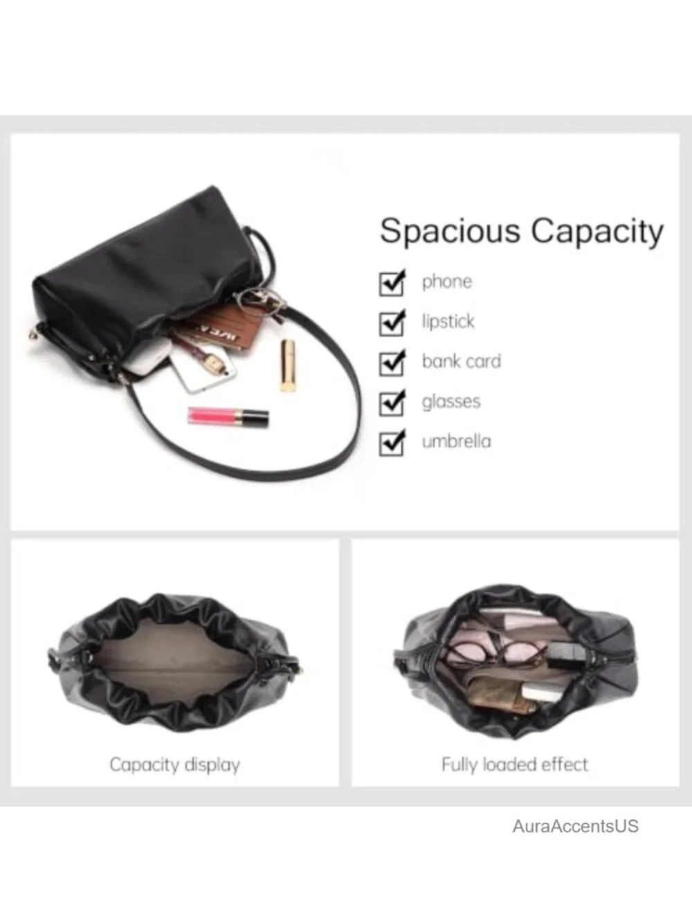 Faux Leather Hobo Shoulder Bag for Women Trendy Underarm Crossbody Purse with